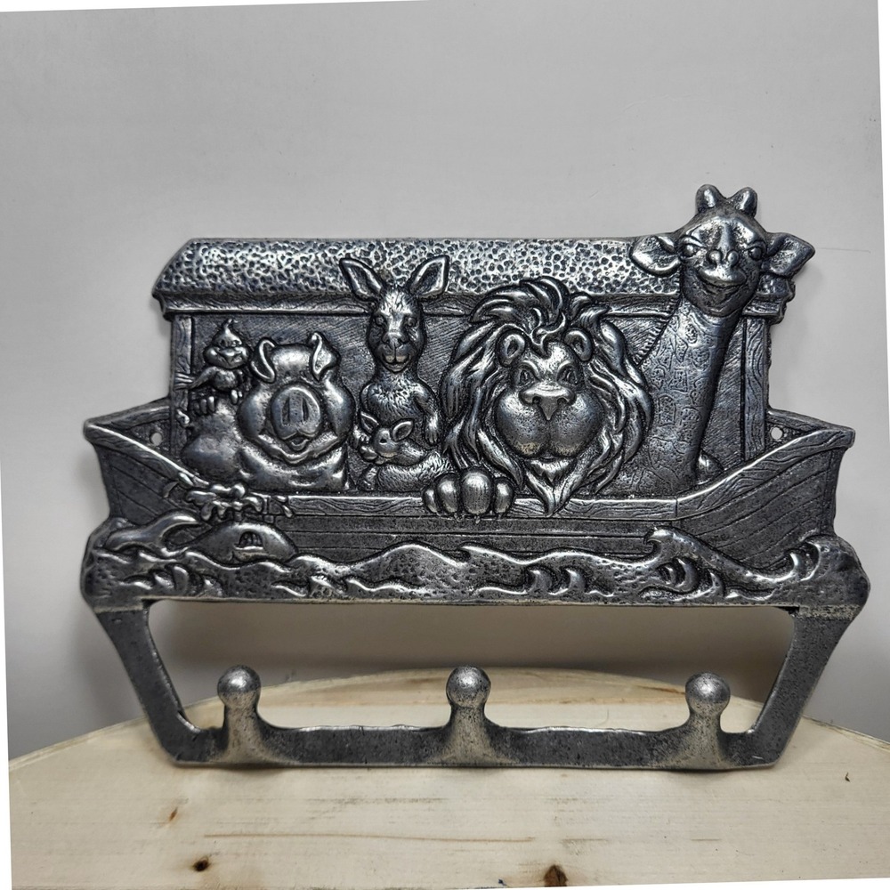 Carson Noahs Ark Wall Hook Rack Pewter Cast Metal Nursery Decor 3 Hook 2735
